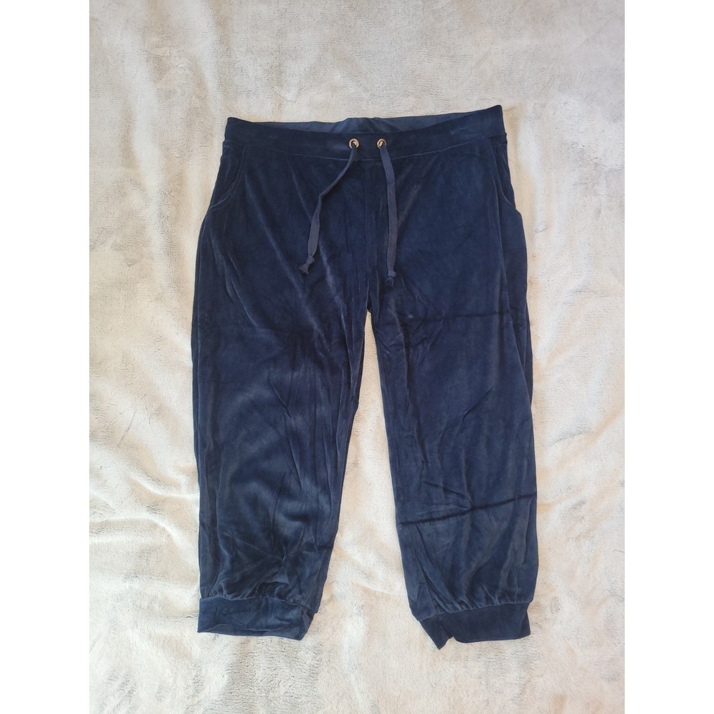 Coco Limon Womens Plus Size 2X Blue Velour Drawstring Waist Capri Jogger Pants